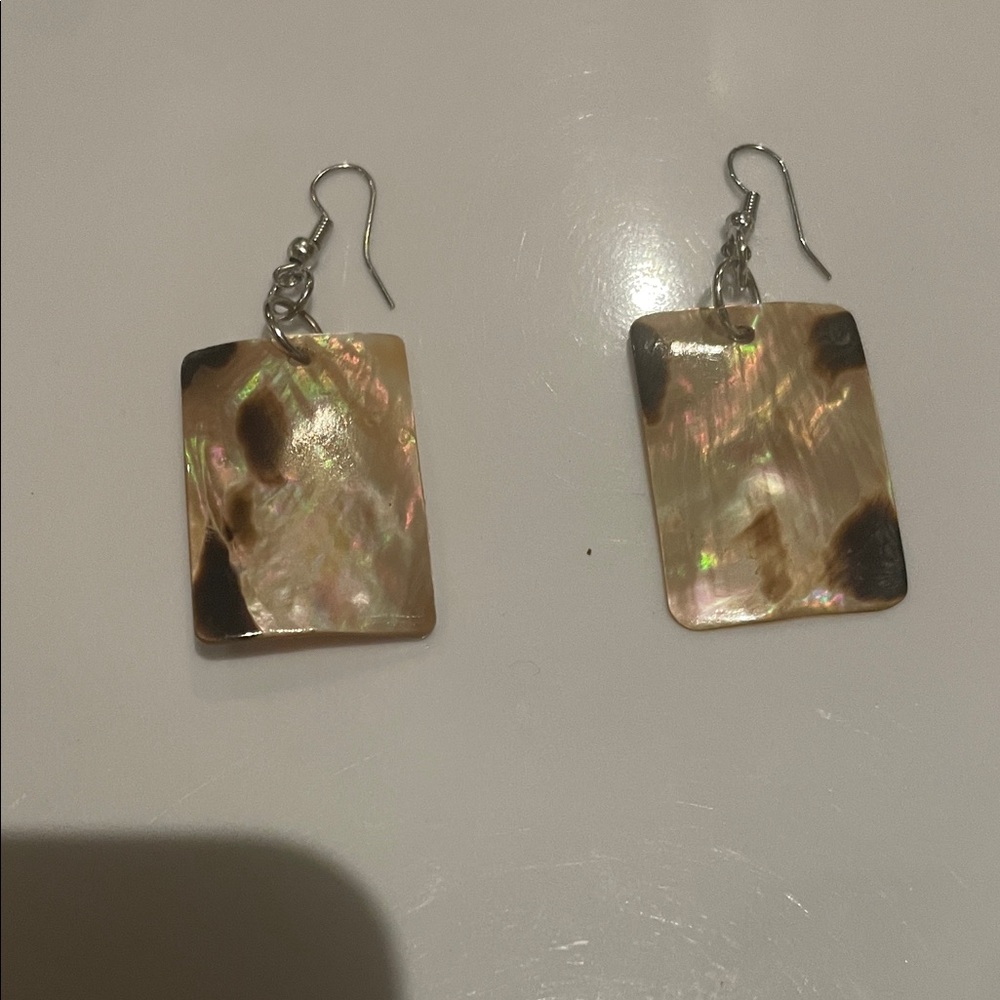Mother of Pearl inspired Rectangular Drop Earrings - Iridescent Pink-Beige